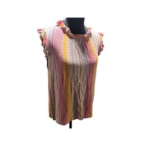 Staccato Women's Large‎ Flutter Sleeve Boho Blouse Multicolor V-Neck Pre-Owned